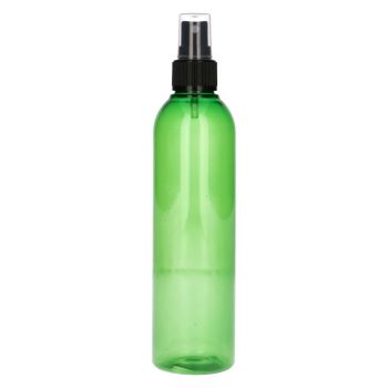 250 ml fles Basic Round PET groen + spraypomp zwart